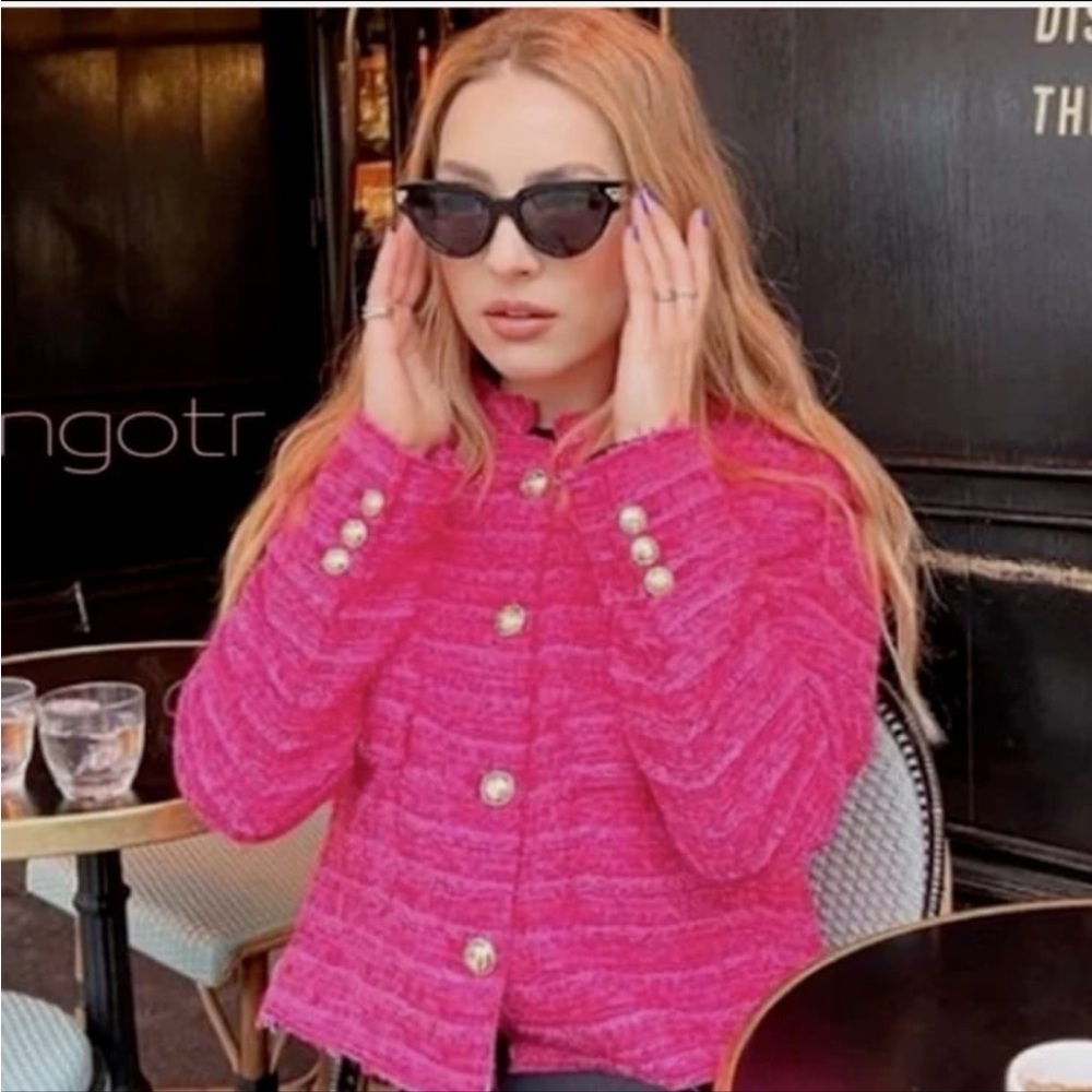 Zara pink knit blazer